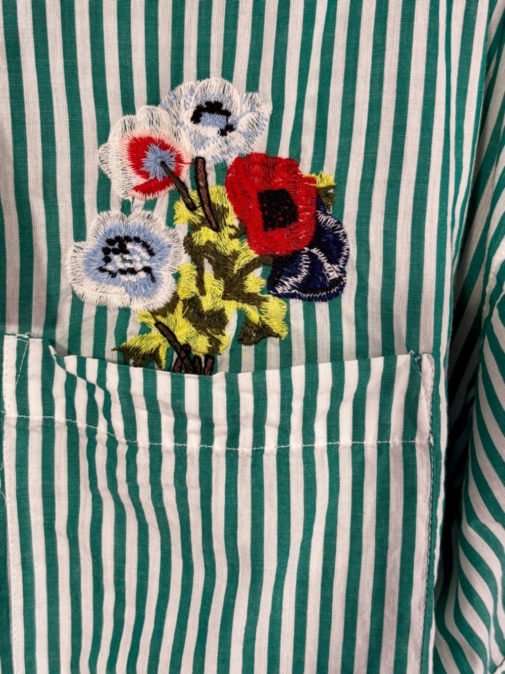 NWT Anthropologie Maeve Mabel Boxy Oxford Green Stripe Embroidered Button SZ XS - Picture 7 of 12